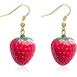 レッドストロベリーイヤリング レディース ティーン ガールズ キュート 3D アクリル フルーツ 樹脂 シミュレーション ストロベリードロップ ダングルイヤリング