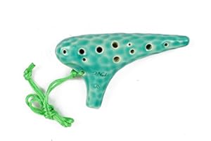 TNG Ocarina Musical Instrument [Soprano/C Tone / SC / 12 Holes / Emerald] Premium Ocarina Tube Wind Band (with Strap) Glazed 