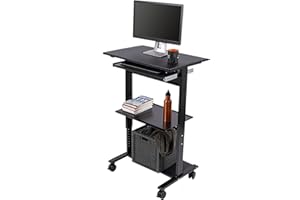 Mobile Adjustable Height Stand Up Workstation (Black & Black)