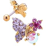 [スパイシーリップス] 【16G ゴールド 】サージカルステンレス ボディピアス 軟骨ピアス バタフライ butterfly 蝶々 ビジュー アシメ 0608