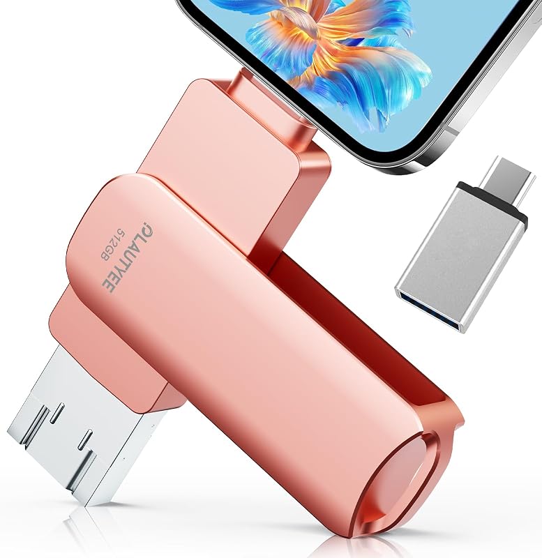 【2026新登場 アプリ不要】USBメモリ 512GB 4in1 高速 Phone usbメモリー 写真保存 回転式 iOS/Type-C/USB フラッシュメモリ 大容量 usb データ スマホ バックアップ Pad/PC/Macbook/Android対応 外付けメモリ 容量不足解消 ピンク Phone 16/15/14/13/12/SE/Pad Air各種対応