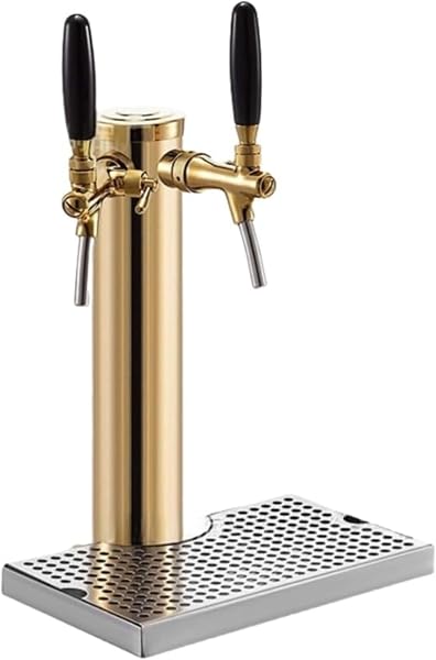 Kwueiit Beer Server, Commercial / Home Use, Stainless Steel, Draft Beer Tower, Large Capacity, Faucet Included, Rustproof and Antibacterial Treatment, Beer Barrel Connection, Easy Installation, Golden - 1