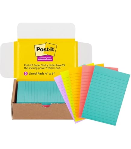 Post-it Super Sticky Notes Lined 5 X 8 In (127 X 203 Mm) 5845 Rio Assorted Colors, 2 Pads/pack | Extra Sticky Notes | For Note Taking, To Do Lists - View #11