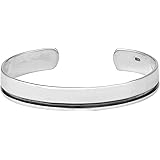 Silverly Women's Men's 925 Sterling Silver Polished Oxidised Line Adjustable Cuff Bangle Bracelet