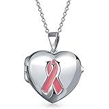 [Bling Jewelry] 女性のための記念の Momenta のホールダー .925 の純銀製のカスタマイズ可能な Keepsake の中心のエナメル ピンクのリボンの乳癌のネックレスのロケットを個人化しなさい