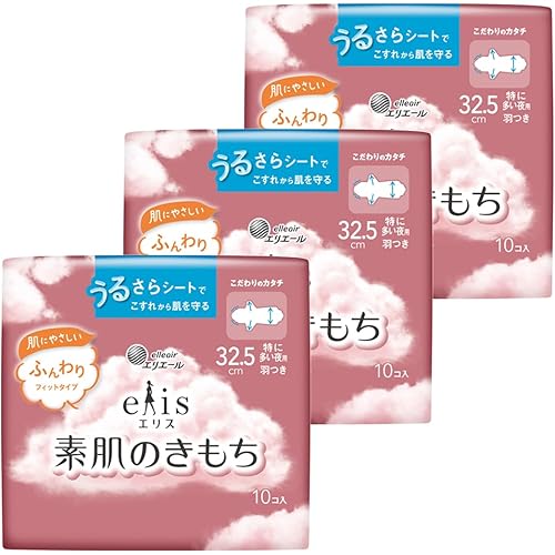 エリス 素肌のきもち 羽つき 32.5cm(特に多い夜用)30枚(10枚×3パック)【まとめ買い】
