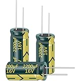 PENGLIN 10個 電解コンデンサ アルミ電解コンデンサー 16V 2200UF 105℃ 10X20mm 高周波 低抵抗 長寿命 (16V 2200μF)