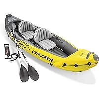 Intex Recreation Corp K2 Kayak Explorer エア（インフレータブル）カヤックエクスプローラー　アップグレード（パドル軽量化）版　手動ポンプ、修理キット、座席２席、アルミ製組立パドル2本付属 ゴムボート