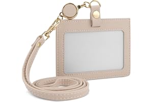 Dockii IDカードホルダー 横型 IDカードケース 社員証ケース レディース メンズ ネックストラップ カードケース 首掛け 両面用 伸縮リール式 ネームホルダー 定期入れ 名刺 名札 パスケース カード3枚収納(アプリコットブラウン)