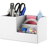 【Anjoo】デスクオーガナイザー　ペン立て　卓上収納　小物入れ　デスクラック リモコンラック　デスク収納　リモコンスタンド　机上用　収納ボックス　PUレザー（ホワイト）