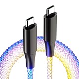 HUACIMU Type C PD100W QC3.0 [1.2m] RGB PowerLine Type-C & Type-Cケーブル ，100W高速充電+480Mbpsデータ伝送，ケーブル グラデーションソフトライト呼吸ライト,車の発光呼吸勾配充電ケーブル， (PD100W急速充電ライン)