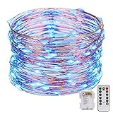 ZOTO イルミネーションライト 電池 リモコン 12M 120球 電池式飾りライト 防水 エコ 室内室外可用 コンセント不要　ブルー