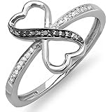 Dazzlingrockコレクション 0.10カラット(ctw)ラウンドブラック&ホワイトダイヤモンド レディース 婚約指輪 1/10カラット スターリングシルバー (USA リングサイズ 10)