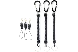 WnMJ 3個- Tpu製 コイルストラップ- カールコードストラップ キーチェーン カラビナ 伸びる 太めタイプ ロック機能付き 携帯 落下防止 盗難防止 紛失防止 サークル ブラック