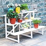 RBHJZ ヨーロッパスタイルの花の棚固い木材の材料はしご屋内の花のフレームバルコニーのリビングルーム3層白い花のポットラック A+