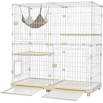 Amazon.co.jp: Purlove 猫 ケージ キャットケージ 2段 幅広設計 自由