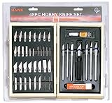 48 pc趣味ナイフセット(ストレートエッジ、Slant、カーブ、ピンブレード、パンチ/ Awl、卒業など) in木製ボックス11 " x 7 " x 2 "