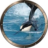インスタントオーシャンウィンドウ12 "舷窓Sea View Orca Killer Whale # 1ラウンドピューター壁ステッカー子供部屋デカールホームアート飾りグラフィックSmall