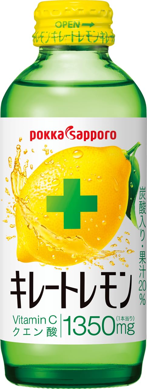 キレートレモン 155ml 24本瓶(6本×4パック)ポッカサッポロ | クエン酸1,350mg,ビタミンC 1,350mg,レモン1個分の果汁,炭酸飲料