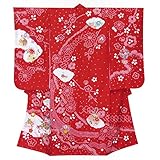 七五三 7歳 着物 女の子本絞り柄・刺繍入りのお祝い着 正絹「赤 花車に牡丹」SKE544