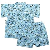 《盛夏 甚平》(ジンベイ) 日本製ベビー男児 リップル生地トンボ総柄甚平スーツ 90cm /ブルー NO.OG-75545