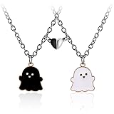 2Pcs Lovely Magnetic Love Heart Ghost Pendant Necklace Set for Women Men Best Friend Girl Boy Teen Enamel Mutual Attract Magn