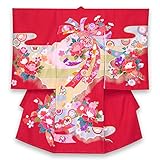 お宮参りの着物 新生児に 女の子の産着(初着) 正絹 「赤 牡丹と鞠に熨斗」HGU783