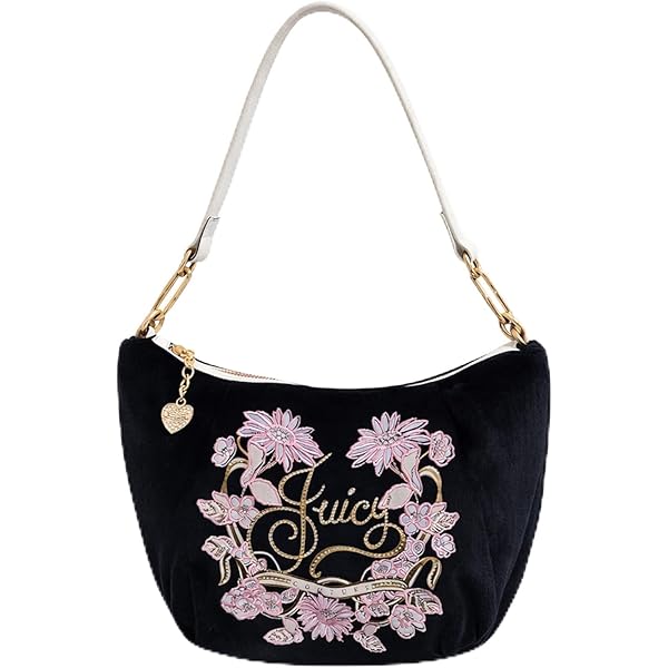 Juicy Couture Heart Dangle Tote Bag Logo Print Satchel Removable