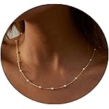 Sewyer Dainty Pearl Pendant Necklaces for Women 14K Gold Plated Handmade Layered Pearl Chain Necklace Delicate Layered Freshw