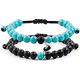 Tokcousun 2 Pcs Magnetic Couple Bracelets Matching Heart Charms Adjustable Relationship Distance Connecting Bracelets, Two-Wi