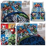 Marvel Avengers 5 Piece Twin Bedding Set - Reversible Comforter, 3 Piece Sheet Set and Plush Throw [