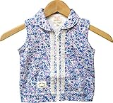 ベビー　女児小花柄レース使いフルジップベスト (80cm, ブルー系)