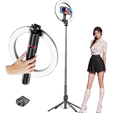 高感度　LEDリングライト　ロングスタンド付　スマホ用　(リモコン付き) ⑨？ Amazon | リングライト 三脚 30段階調光 [Latuna] 10インチ