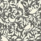 York Wallcoverings ER8139 Waverly Cottage Birdsong Wallpaper, Hematite Grey/Cream [並行輸入品]