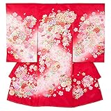 女の子初着 お宮参り着物 ポリエステル 赤 鞠にしだれ桜