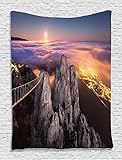Ambesonne Nature Decor Collection Full Moon Sunset in Alps Rocky Mountains Picture Print Bedroom Liv