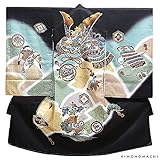 [ 京都きもの町 ] 男の子のお宮参り着物 祝い着 熨斗目 黒色 兜 宝船 フードセット_025823_