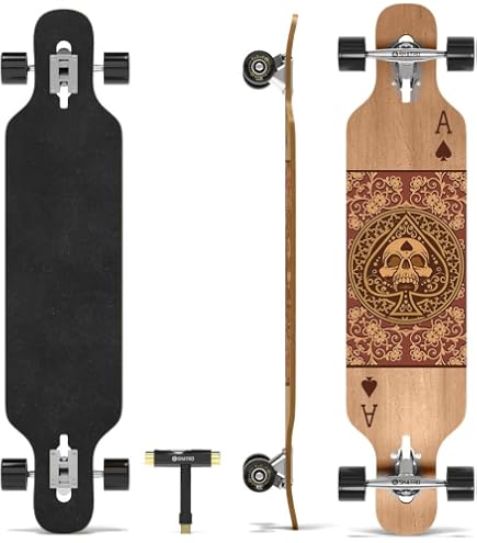 Eggboards Mini Longboard Bambou 19x9 Cm - Skateboard Rouge Et Noir Pour Tous