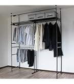 Amazon｜タンスのゲン ハンガーラック 伸縮 幅118-190cm 2段 カーテン