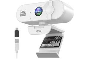 AOC Webカメラ ウェブカメラ 4K マイク付き 【 99°広角 USB即挿即用 】usbカメラ webcam プライバシーカバー ノイズキャンセル 自動光線補正 会議用webカメラ Streaming & Zoom 対応 パソコン カメラ Web camera ホワイト