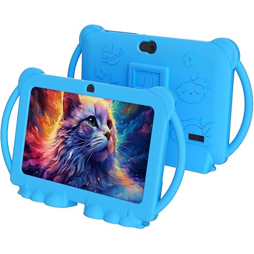 7 Inch Kids Tablet for Kids Android 12 Toddler Tablets Children Tablet for Girls boys with protective Cover 32GB+4GB WiFi Blu