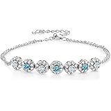 Gem Stone King 925 Sterling Silver Aquamarine and Swiss Blue Topaz Women Tennis Bracelet (1.28 Ct Round Cut, 7 Inch with 2 In