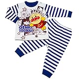 【本体綿100％】2017年 秋冬 アンパンマン 裏毛起毛 ボーダープリント 長袖パジャマ Anpanman ブルー◇100cm