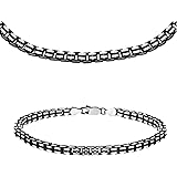 Tuscany Silver Sterling Silver Oxidised Grooved Set of Box Chain and Bracelet of 51cm/20" and 20cm/8"
