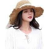 [Sandy ting] レディース ストローハット 春夏 麦わら帽子 女性 UVカット おしゃれ 折りたたみ 日除け 小顔効果 つば広 リボン付き 通気性