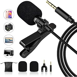 コンデンサーマイク ピンマイク 高音質 1.5mケーブル クリップ iPhone/iPad/Android/pc/カメラ 対応 収納ポーチ付属(ブラック) ミニマイク ラヴァリエ