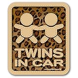 【マグネット】豹柄 TWINS IN CAR ツインズインカー マグネット ステッカー /ヒョウ柄 双子が乗っています ベビーinカー チャイルドinカー