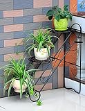 CHAOXIANG フラワーシェルフアイロンフロアタイプラダー3層植木鉢ヨーロッパヨーロッパのシンプルな屋内と屋外の植物盆栽棚 (色 : ブラック, サイズ さいず : 65cm*26cm*65cm)