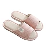 [S&E] スリッパ 春 夏 リネン 綿 メンズ レディース ルームシューズ オープントゥ 秋 冬 来客用 室内 (S, ピンク)