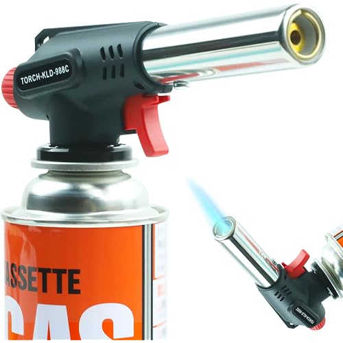 Gas Burner, Up To 1300°C/2500°F, Flame Adjustable Butane Blow Torch, 360° Omni-directional Use for Cooking, BBQs, Camping, Sw